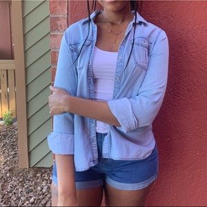 Light Faux Denim Button Down